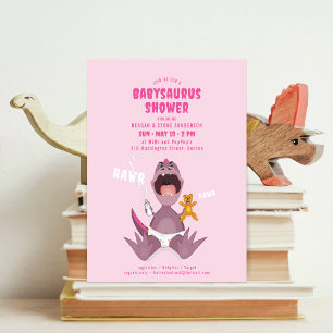 Babysaurus T-rex Pink Baby Shower Invitation