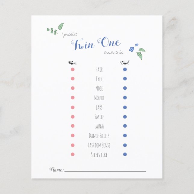 Babyshower baby predictions twin bear theme (Front)