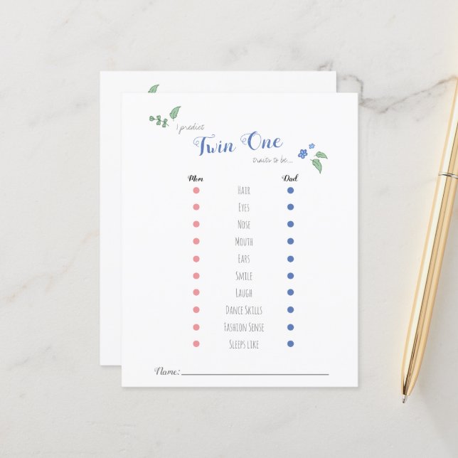 Babyshower baby predictions twin bear theme (Front/Back In Situ)