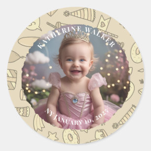 BABYSHOWER pastel beige bunny cute party photo Classic Round Sticker