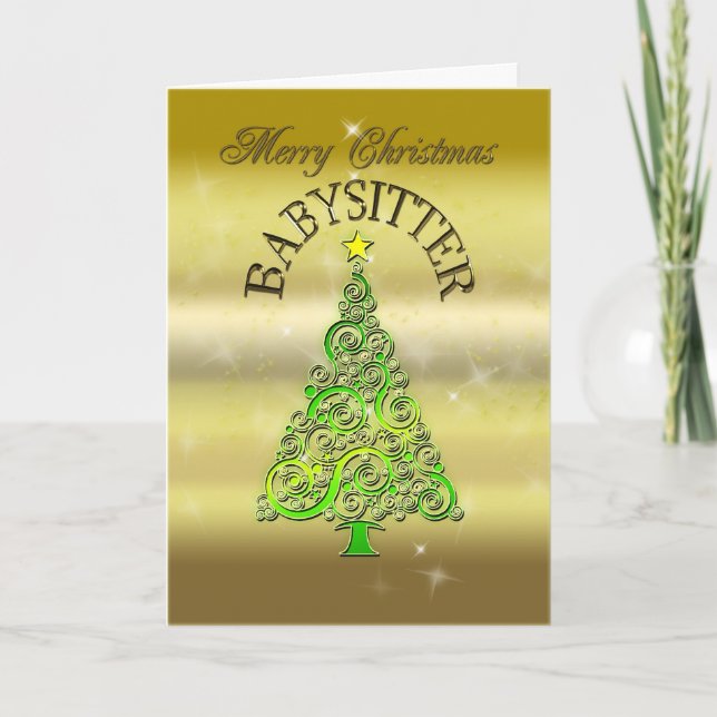 Babysitter, a gold effect Christmas card (Front)