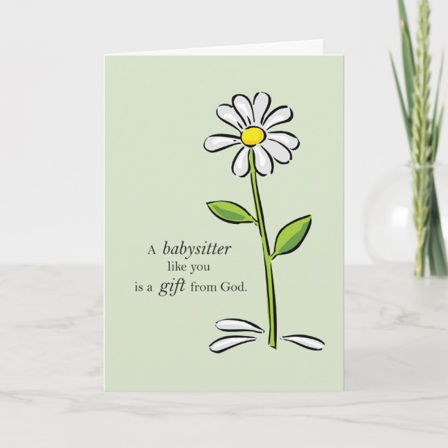 Babysitter Birthday, Religious Green Daisy Flower Card (Front)