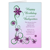 Babysitter Birthday with Scrolls and Flowers 