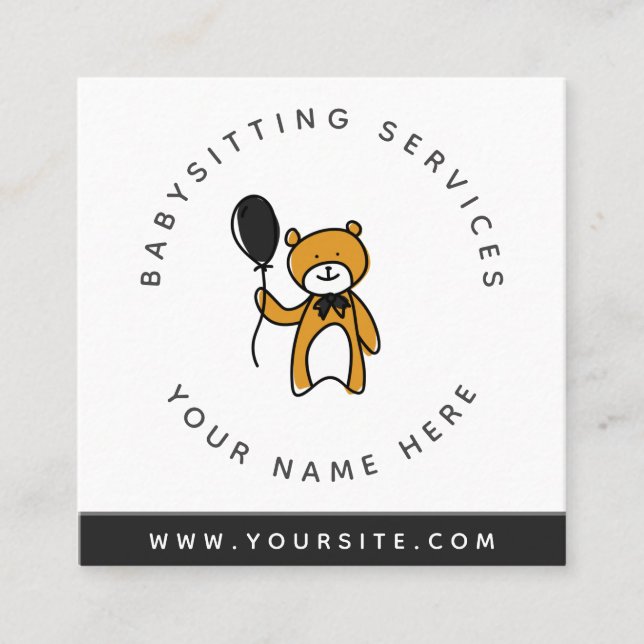 Babysitter Brown Teddy Bear Toy Daycare Kids Fun Square Business Card (Front)