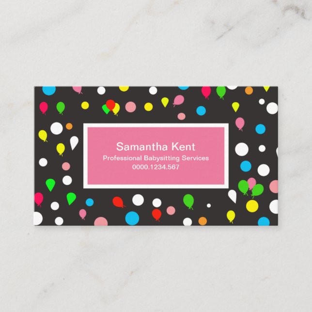Babysitter Burst of Colourful Floating Balloons Business Card (Front)