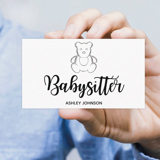 Babysitter Calligraphy Aesthetics Sketch Bear Cute Business Card (Creator Uploaded)