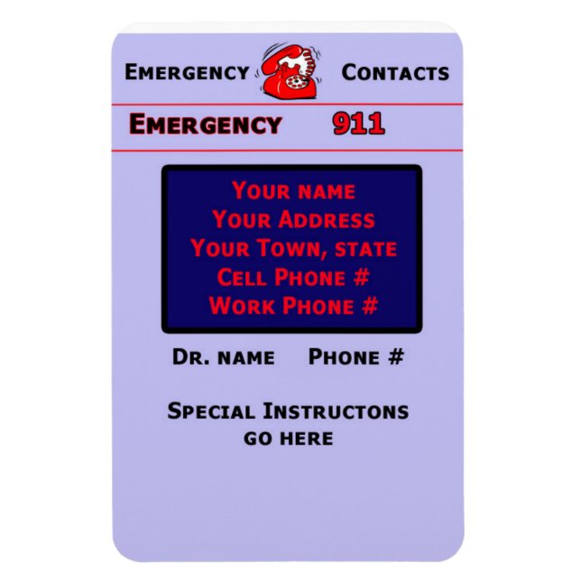 Babysitter/Caregiver Emergency Contacts Magnet (Vertical)