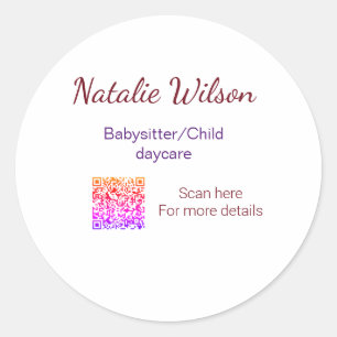 Babysitter child daycare nanny add name details q  classic round sticker