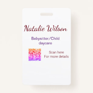 Babysitter child daycare nanny add name details q  ID badge