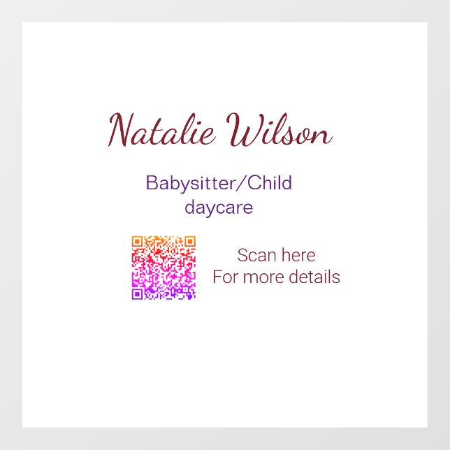 Babysitter child daycare nanny add name details q  window cling (Sheet)