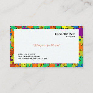 Babysitter Colourful Jigsaw Borders Business Card