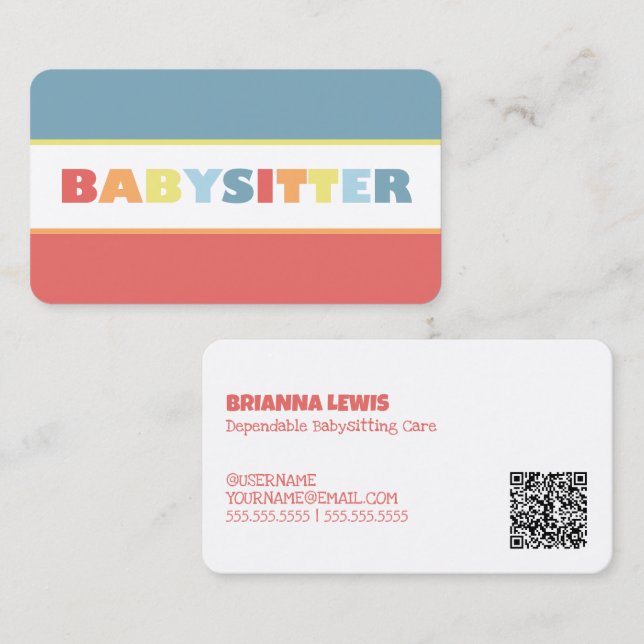 Babysitter Custom QR Business Card (Front/Back)