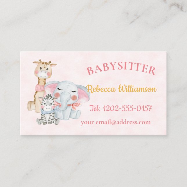 Babysitter Cute Animals Business Card (Front)