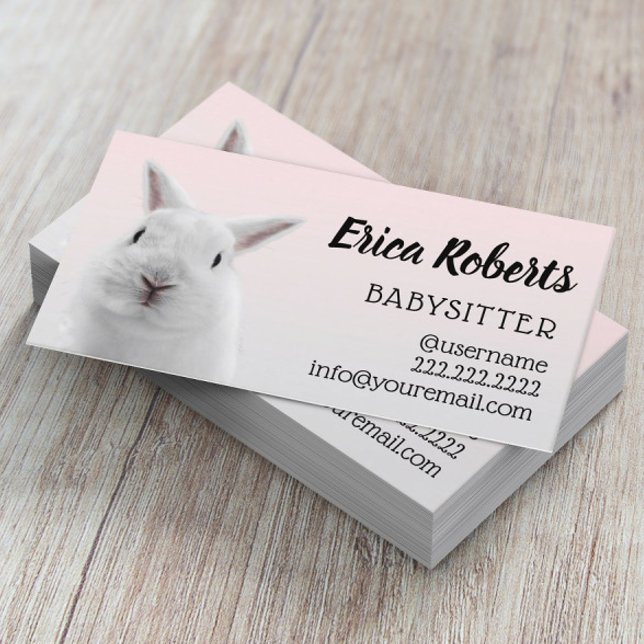 Babysitter Cute Bunny Rabbit Babysitting Childcare Business Card (Creator Uploaded)