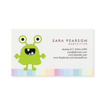 Babysitter Cute Green Monster Alien Business Card