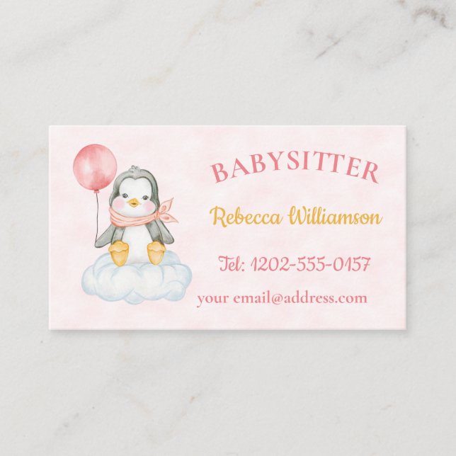 Babysitter Cute Penguin  Business Card (Front)