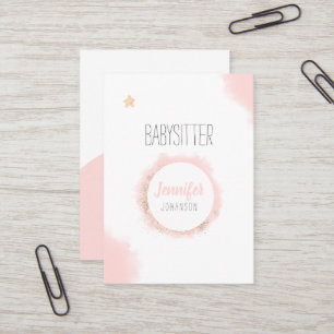 Babysitter Minimalist White Pink Watercolor Business Card