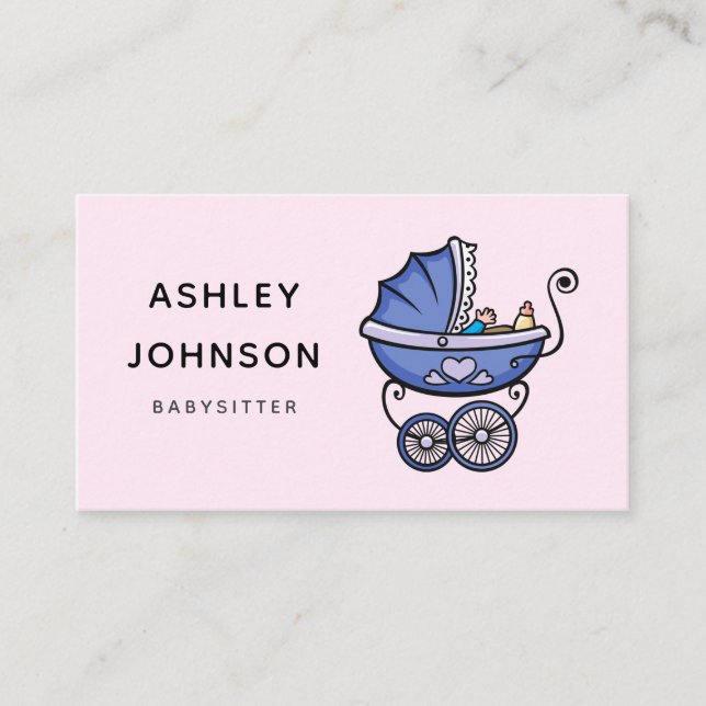 Babysitter Nanny Caregiver Cute Stroller Pink Kids Business Card (Front)