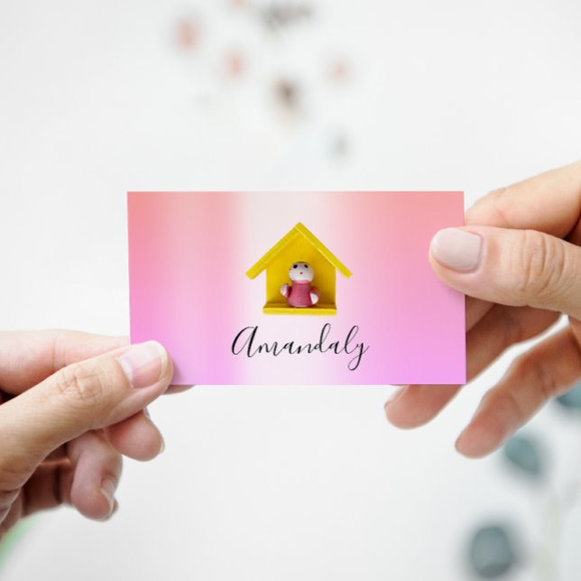 Babysitter Nanny Child Daycare Pink Cute Home Business Card (Creator Uploaded)