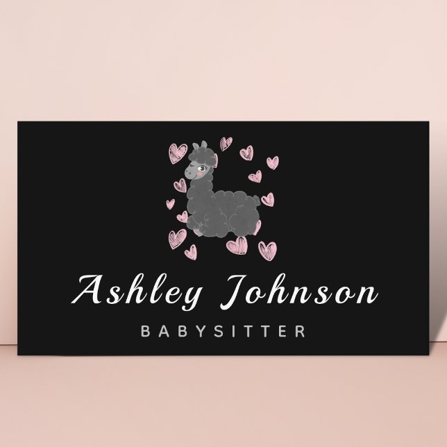 Babysitter Nanny Childcare Cute Watercolor Llama Business Card (Creator Uploaded)