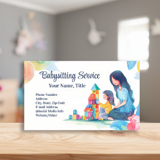Babysitter Nanny Childcare Watercolor Blocks Business Card