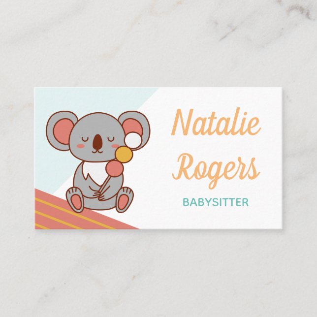 Babysitter Nanny Children Cute Kawaii Koala Food Business Card (Front)