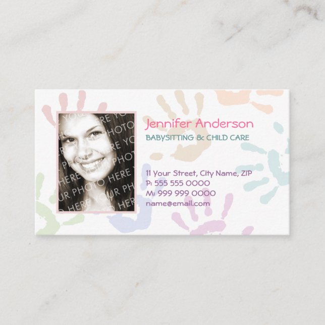 Babysitter Nanny Photo Personalised Teacher Business Card (Front)