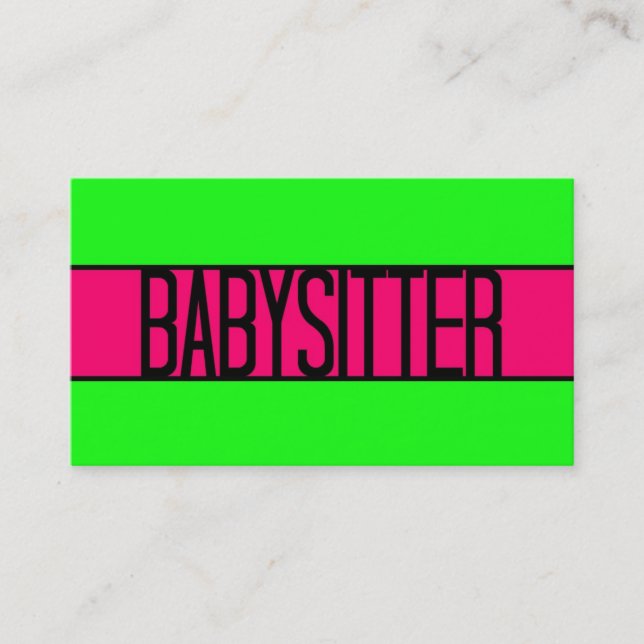 Babysitter Neon Green and Hot Pink Business Card (Front)