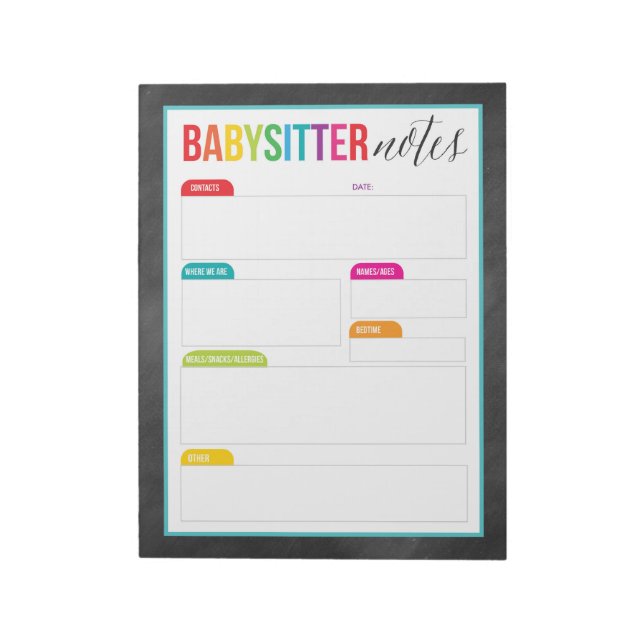 Babysitter Notes Notepad for Parents (Large) (Rotated)