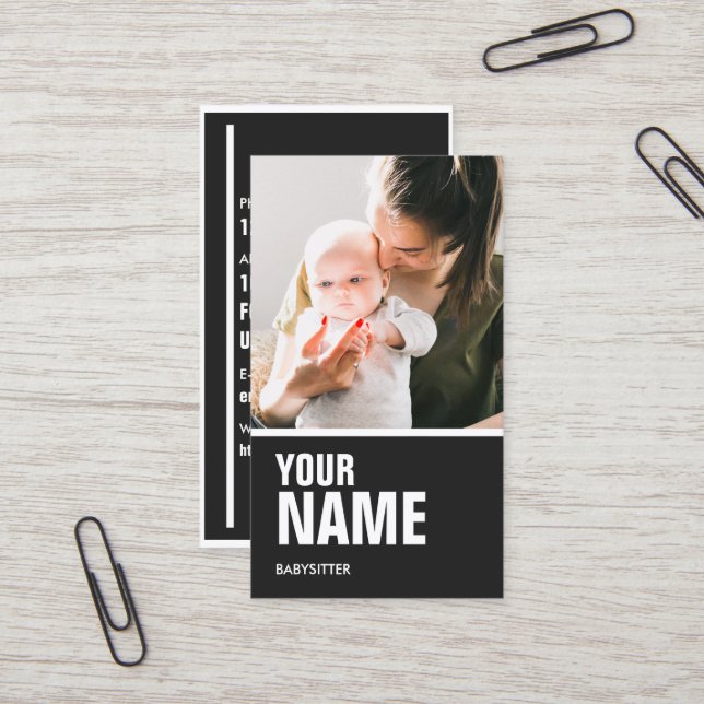 Babysitter (Personalise Photo & Text) Business Card (Front/Back In Situ)