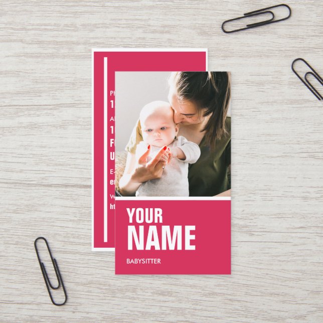 Babysitter Pink (Personalise Photo & Text) Business Card (Front/Back In Situ)