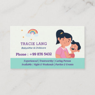 Babysitter Professional Business   Cute Rainbow Business Card