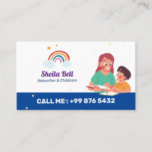 Babysitter Professional Business Cute Rainbow Business Card