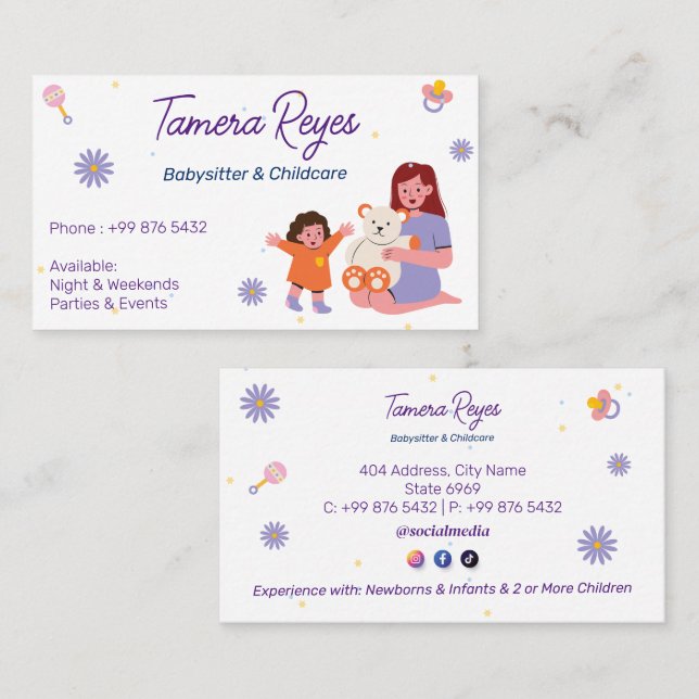 Babysitter Professional Business | Nanny Childcare Card (Front/Back)