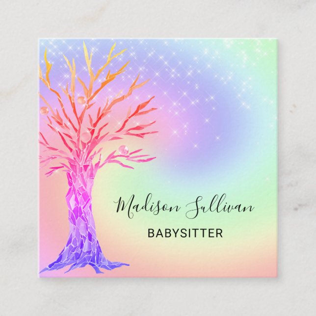 Babysitter Rainbow Colours Square Business Card (Front)