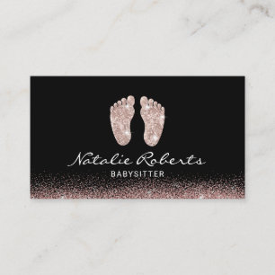 Babysitter Rose Gold Glitter Feet Nanny Business Card