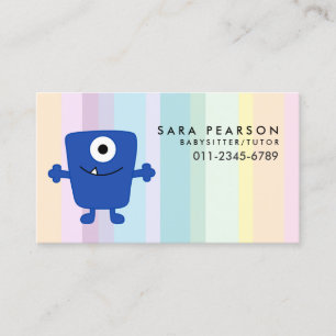 Babysitter Tutor Child Care Blue Monster Alien Bus Business Card