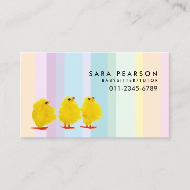 Babysitter Tutor Child Care Cute Baby Chickens Business Card (Front)