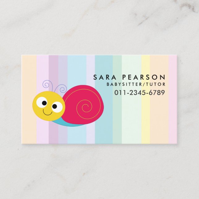 Babysitter Tutor Child Care Cute Snail Business Card (Front)
