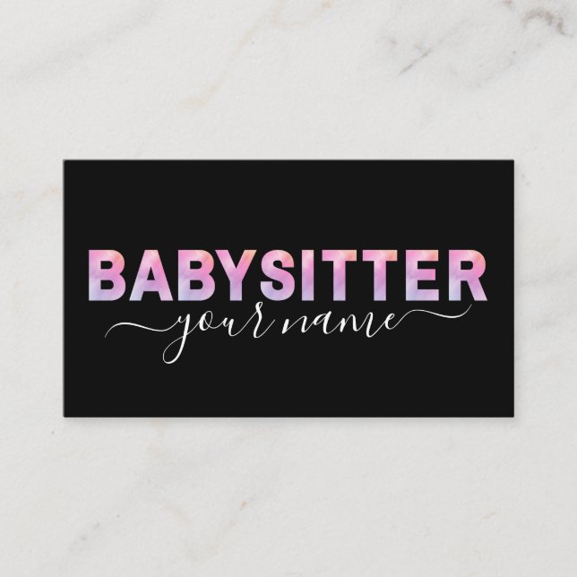 Babysitter Typography Signature Calligraphy Black  Business Card (Front)