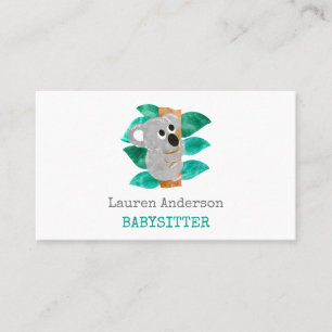 Babysitter Watercolor Koala Childcare Provider Business Card