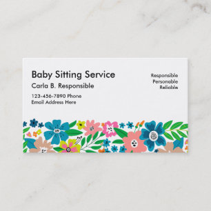Babysitting Business Cards Decorated Floral Style