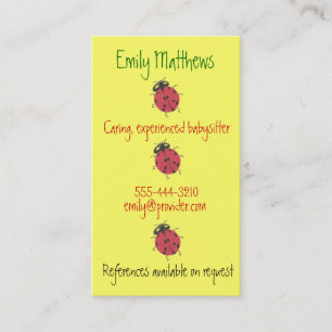 Babysitting business cards - little ladybugs