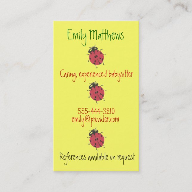 Babysitting business cards - little ladybugs (Front)