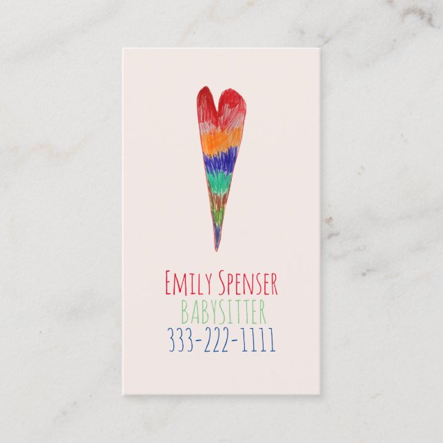 Babysitting & Child Care Drawn Heart Card (Front)