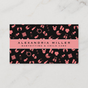 Babysitting Child Care Pattern   Black & Pink Business Card