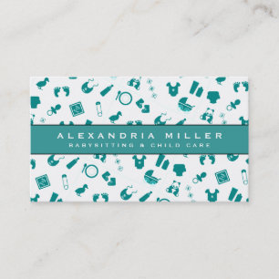 Babysitting Child Care Pattern   Turquoise Business Card