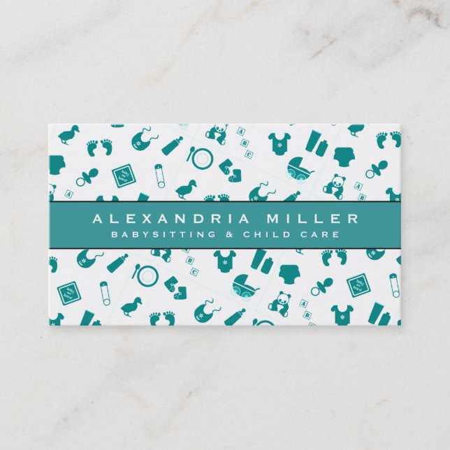 Babysitting Child Care Pattern | Turquoise Business Card (Front)