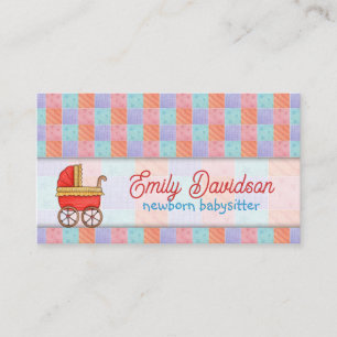 Babysitting & Child Care Red Trolley  Square Quilt Business Card