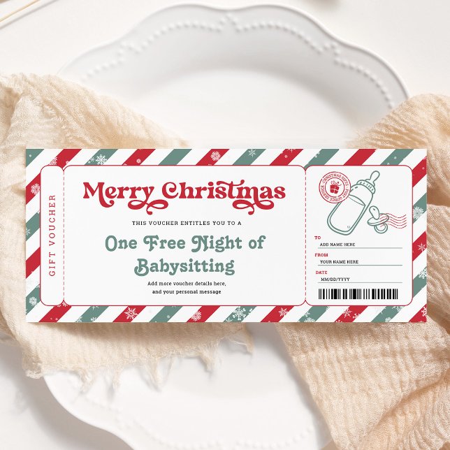 Babysitting Christmas Gift Voucher Ticket Invitation (Creator Uploaded)